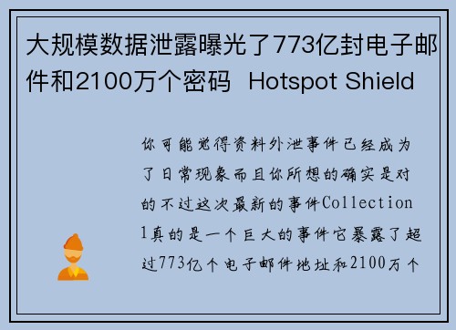 大规模数据泄露曝光了773亿封电子邮件和2100万个密码  Hotspot Shield VPN